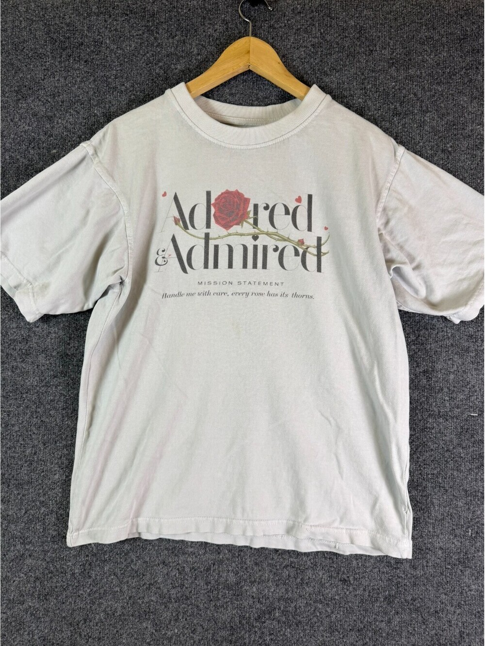Adored and Admired Rose Graphic T Shirt Off White Mens Short Sleeve Graphic L